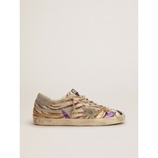 Super-Star sneakers in zebra-print pony skin with colored laminated leather petals