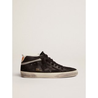 Mid Star sneakers in black nubuck with black leather star and silver laminated leather flash