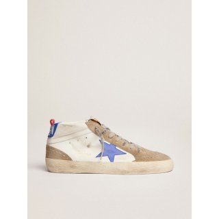 Mid Star sneakers in white leather with blue leather star and dove-gray suede inserts