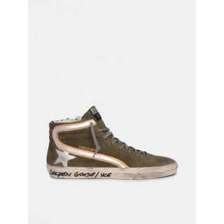 Slide LTD sneakers in military green suede and zebra-print pony skin