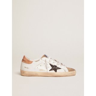 Super-Star sneakers with black glitter star and old-rose leather heel tab