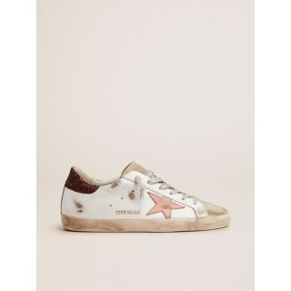 Super-Star sneakers with brown glitter heel tab and pink crackled leather star