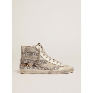 Francy Penstar LAB sneakers with glitter upper and silver and snake-print stripes