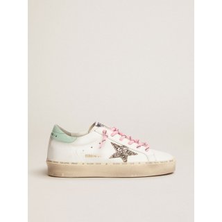 Hi Star sneakers with platinum glitter star and aqua-green patent leather heel tab