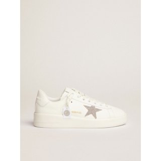 Purestar sneakers in white leather with silver-colored crystal star