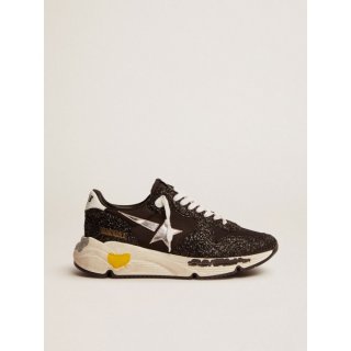 Running Sole sneakers in black nylon and glitter with silver laminated leather star